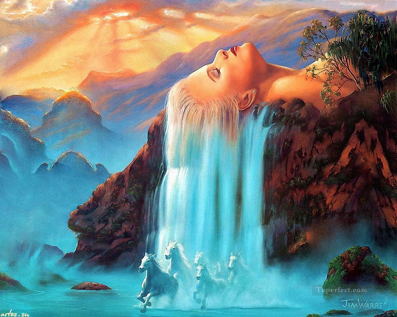 waterfall and horse 20 Fantasy Oil Paintings